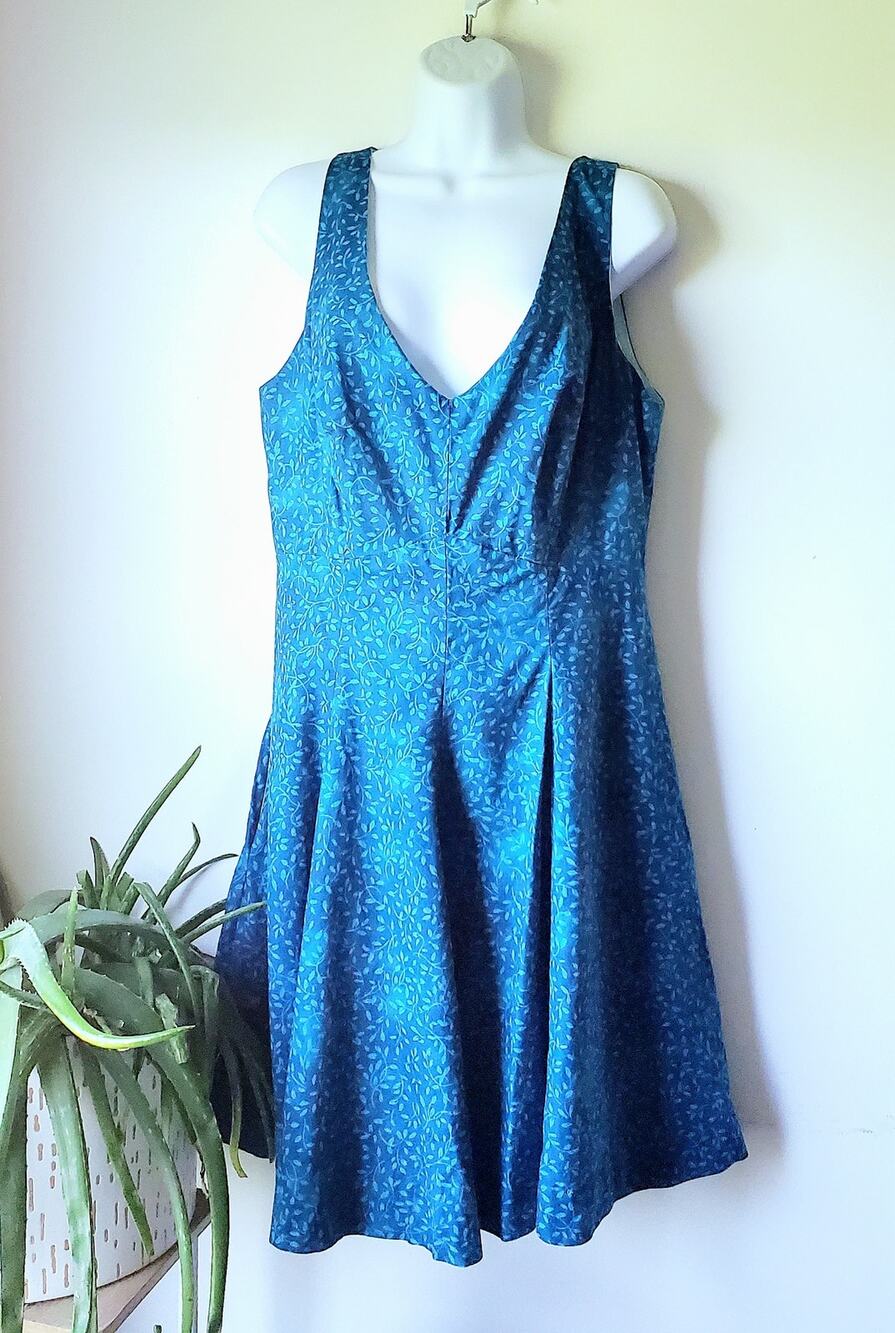 Handmade Turquoise Floral Print Mini Dress Size Large Beachy Boho Cottagecore